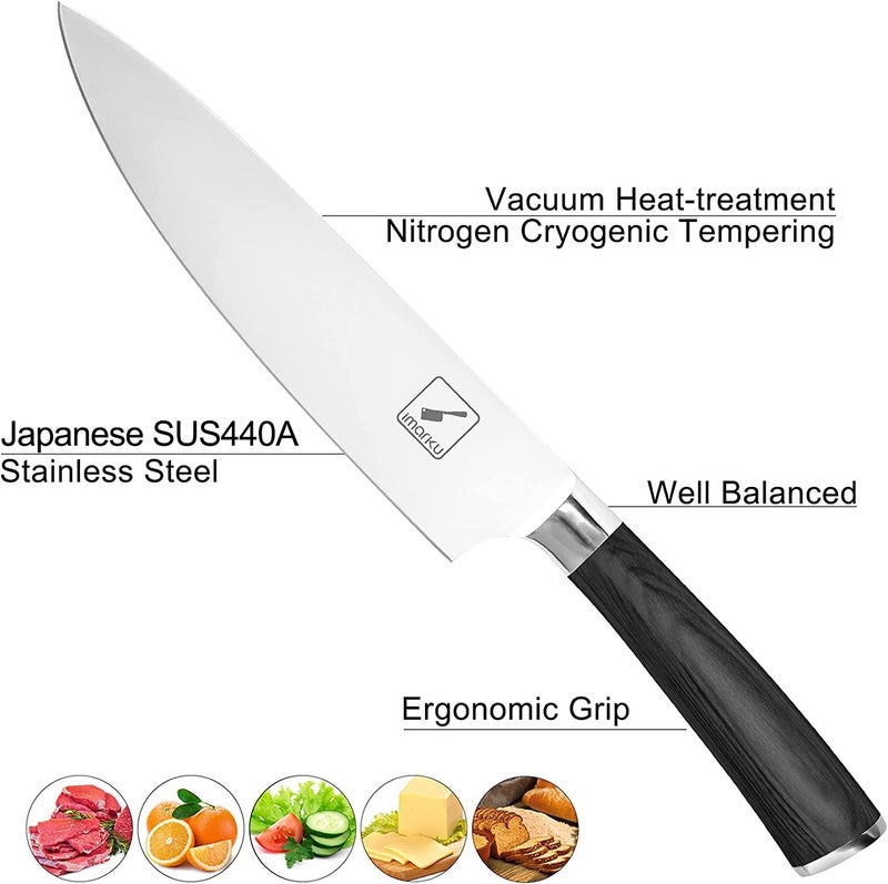 imarku Chef Knife - Pro Kitchen Knife 8 Inch Chef's Knives Japanese SUS440A Stainless Steel Sharp Paring Knife with Ergonomic Handle, Black Handle, Valentine's Gifts - Image 2