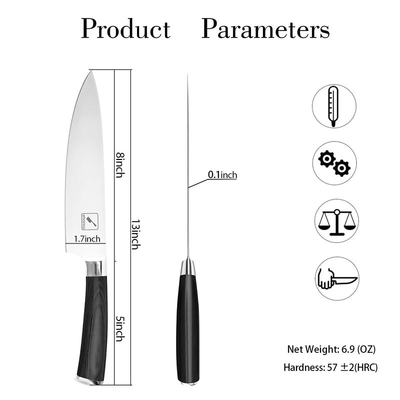 imarku Chef Knife - Pro Kitchen Knife 8 Inch Chef's Knives Japanese SUS440A Stainless Steel Sharp Paring Knife with Ergonomic Handle, Black Handle, Valentine's Gifts - Image 4