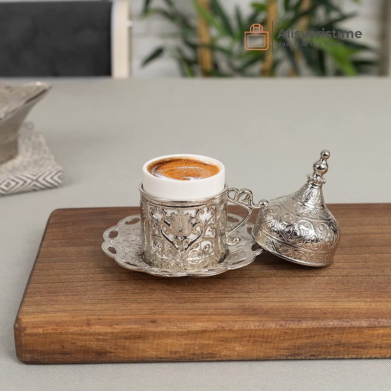 Alisveristime 1 Pc Turkish Greek Arabic Coffee Espresso Cup Saucer Lale Silver - Image 3