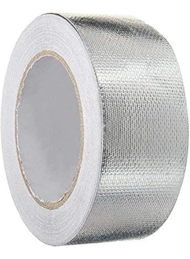 erorex Glass Fiber Cloth Aluminum Foil Tape, Fireproof Self-Adhesive Tape High Temperature Leak Proof Tin Foil Paper Duct Tape Seal Pipe Insulation Tear Resistance Metal Repa - Image 1
