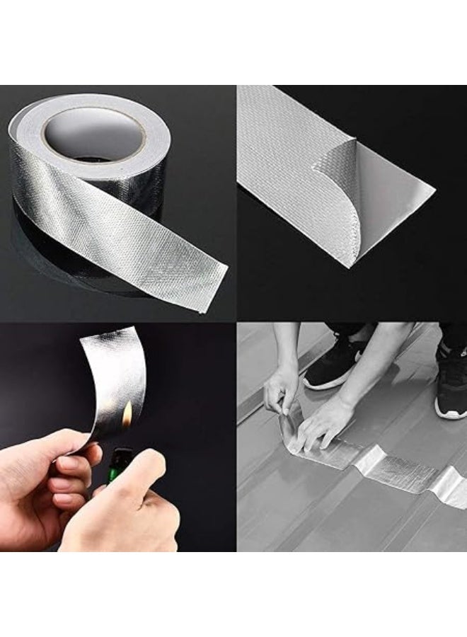 erorex Glass Fiber Cloth Aluminum Foil Tape, Fireproof Self-Adhesive Tape High Temperature Leak Proof Tin Foil Paper Duct Tape Seal Pipe Insulation Tear Resistance Metal Repa - Image 3