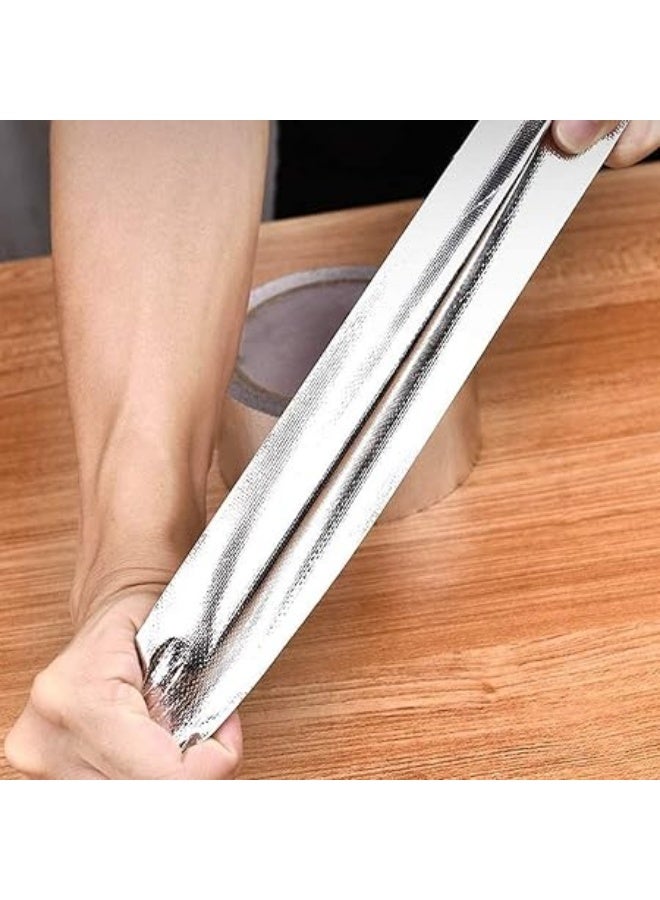 erorex Glass Fiber Cloth Aluminum Foil Tape, Fireproof Self-Adhesive Tape High Temperature Leak Proof Tin Foil Paper Duct Tape Seal Pipe Insulation Tear Resistance Metal Repa - Image 4