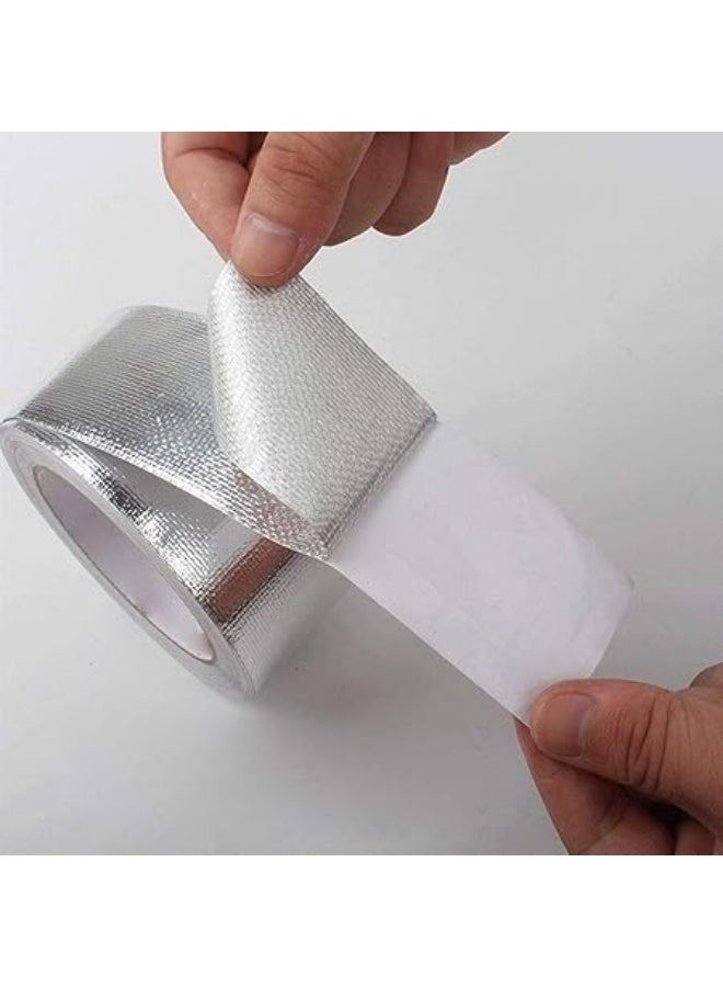 erorex Glass Fiber Cloth Aluminum Foil Tape, Fireproof Self-Adhesive Tape High Temperature Leak Proof Tin Foil Paper Duct Tape Seal Pipe Insulation Tear Resistance Metal Repa - Image 5