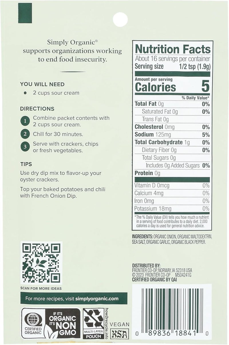 Simply Organic French Onion Dip Mix, 1.1 oz - Image 2