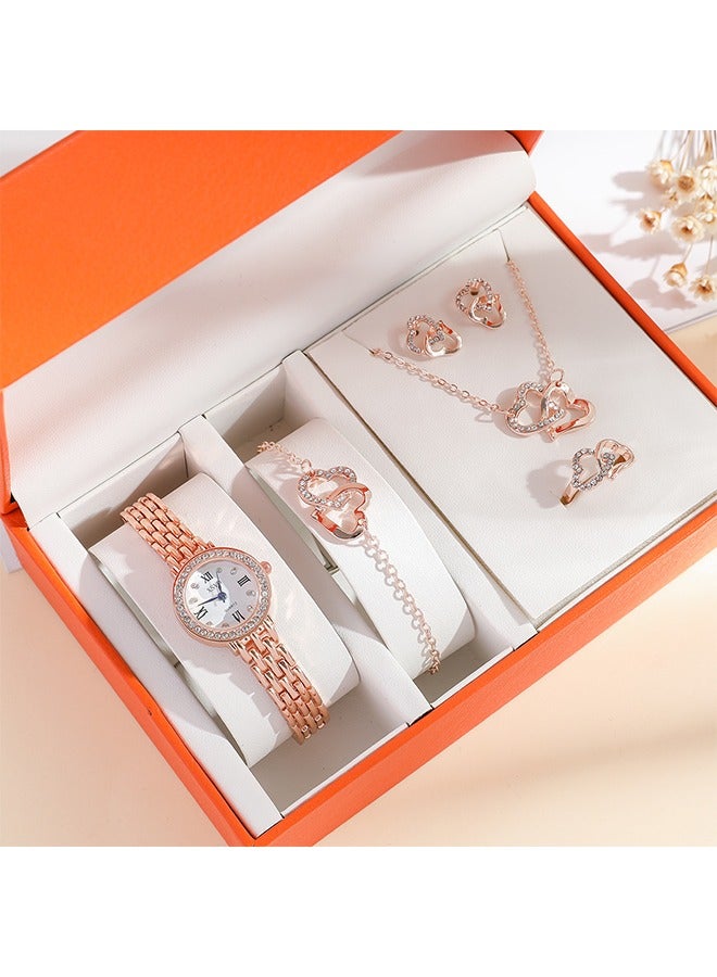 XSVO 5 in 1 Women's Necklace,Watch,Bracelet,Ring,Earring Gift Set,Quartz Watch,Women Watch Business Gifts Unique Wristwatch,Holiday Gifts,Birthday Gift  - Image 1