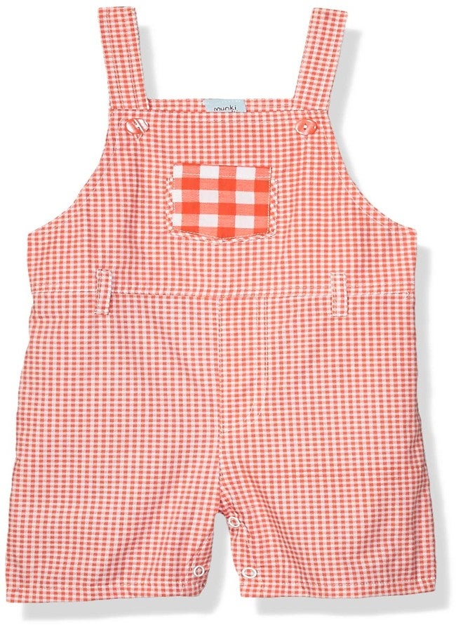 MUNKI MUNKI Kid's Gingham Overalls Pants, Red & White, 18/24M - Image 1