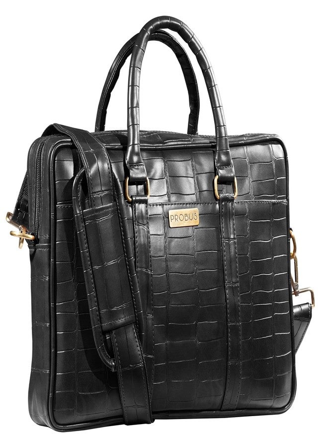 Probus Opulent Vegan Crocodile Leather Bag : Ethical Elegance Redefined for MacBook, Laptop, Notebook Messenger Bag Sleeve Case Cover Organizer Handbag - Black - Image 1