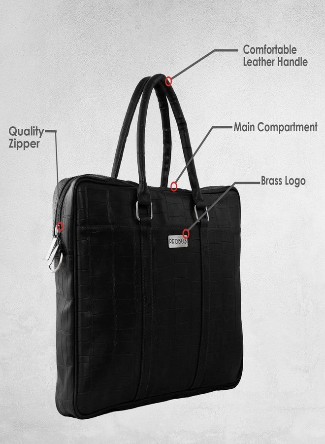 Probus Opulent Vegan Crocodile Leather Bag : Ethical Elegance Redefined for MacBook, Laptop, Notebook Messenger Bag Sleeve Case Cover Organizer Handbag - Black - Image 4