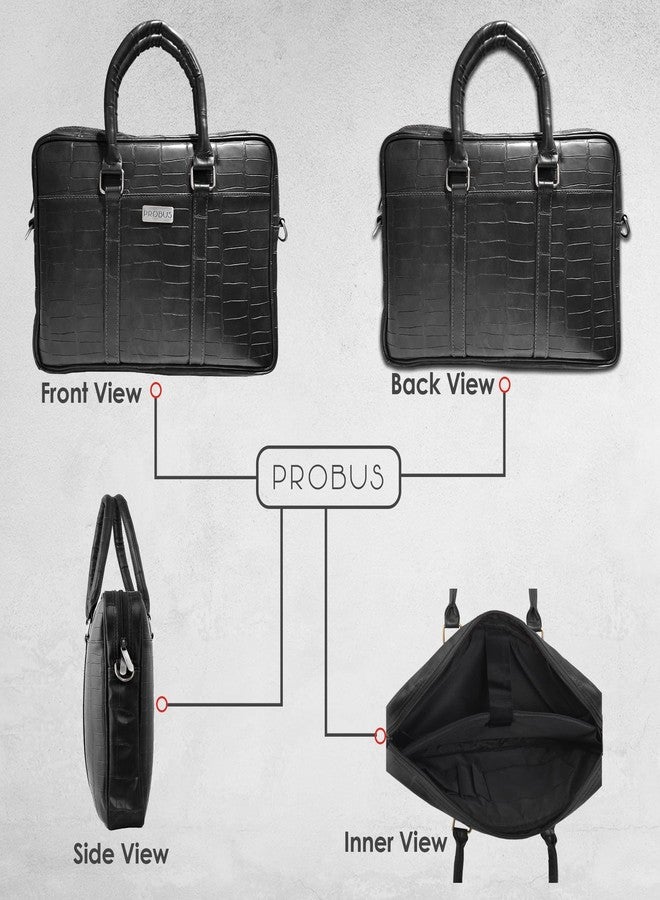Probus Opulent Vegan Crocodile Leather Bag : Ethical Elegance Redefined for MacBook, Laptop, Notebook Messenger Bag Sleeve Case Cover Organizer Handbag - Black - Image 5