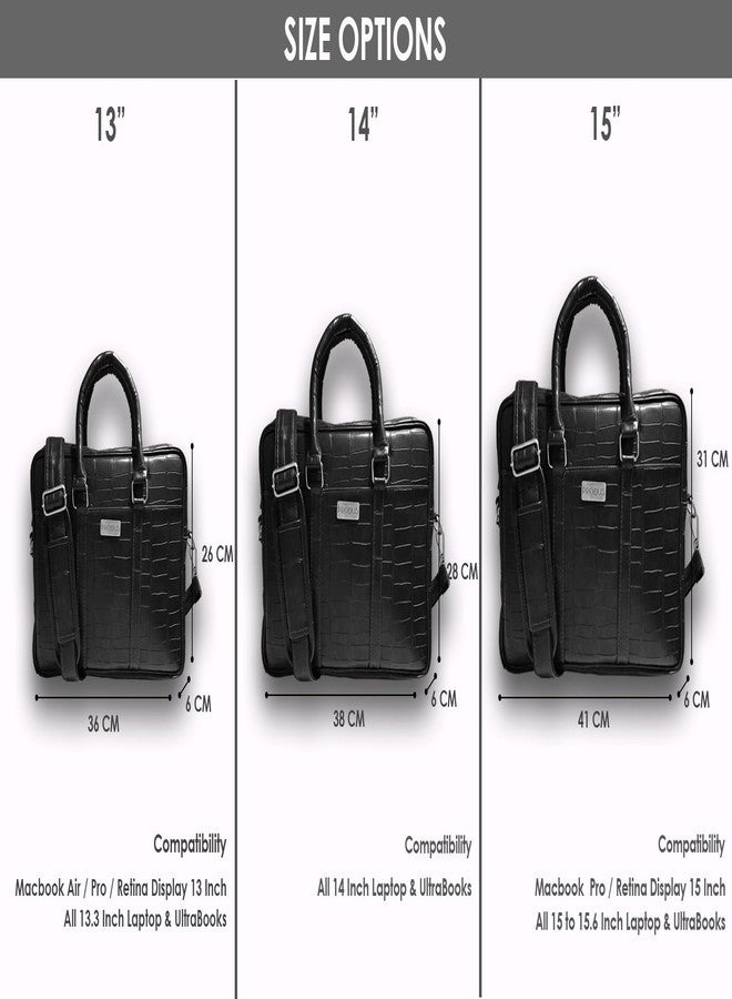 Probus Opulent Vegan Crocodile Leather Bag : Ethical Elegance Redefined for MacBook, Laptop, Notebook Messenger Bag Sleeve Case Cover Organizer Handbag - Black - Image 3