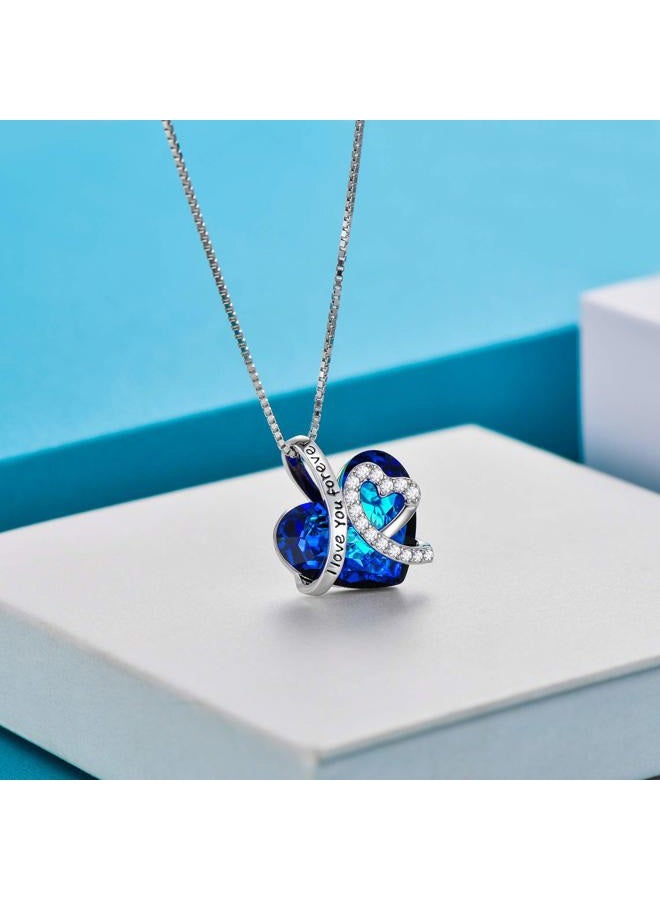 AOBOCO Heart Necklace 925 Sterling Silver I Love You Forever Pendant Necklace with Blue Swarovski Crystals Jewelry for Women Anniversary Birthday Gifts for Girls Girlfriend Wife Daughter Mom - Image 4