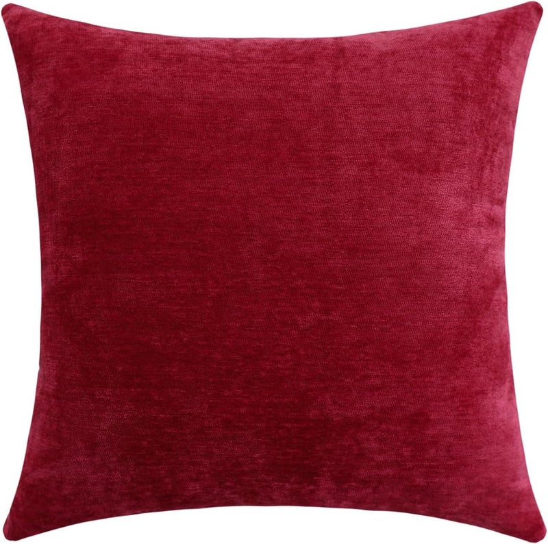 Jeneoo Bright Red Decorative Throw Pillow Covers Soft Chenille Comfy Solid Couch Cushion Cover Decor (Set of 1, 24 x 24 Inches) - Image 1