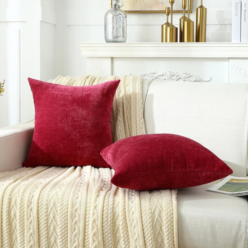 Jeneoo Bright Red Decorative Throw Pillow Covers Soft Chenille Comfy Solid Couch Cushion Cover Decor (Set of 1, 24 x 24 Inches) - Image 3
