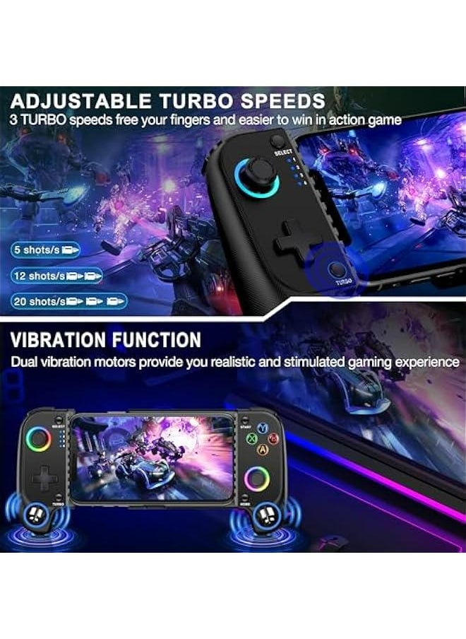 Generic - Wireless Hall Joystick Phone Controller for iPhone/Android with RGB Support for Xbox Game Pass, PlayStation, Steam Link, Call of Duty, Minecraft, Roblox, Cloud Android Controller. - Image 1