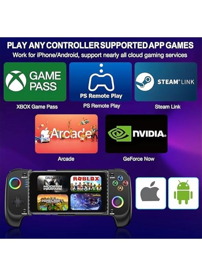 Generic - Wireless Hall Joystick Phone Controller for iPhone/Android with RGB Support for Xbox Game Pass, PlayStation, Steam Link, Call of Duty, Minecraft, Roblox, Cloud Android Controller. - Image 1