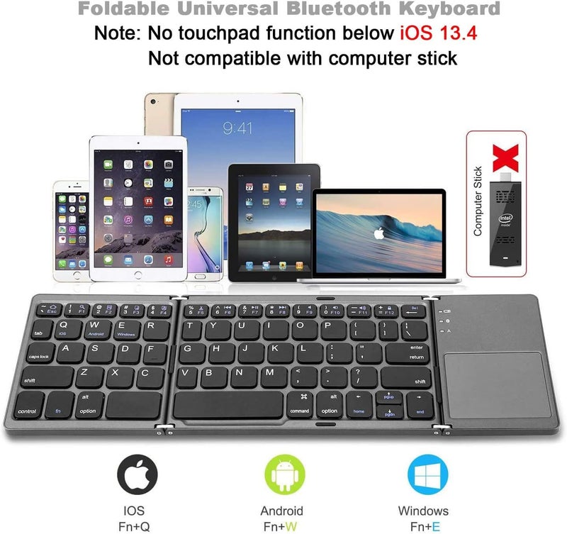 atdaraz Foldable Bluetooth Keyboard with Touchpad, with Mobile Stand Rechargeable Portable Wireless Mini Keyboard for PC Tablet, Samsung, Android, iOS, Smartphone-Dark Gray - Image 4