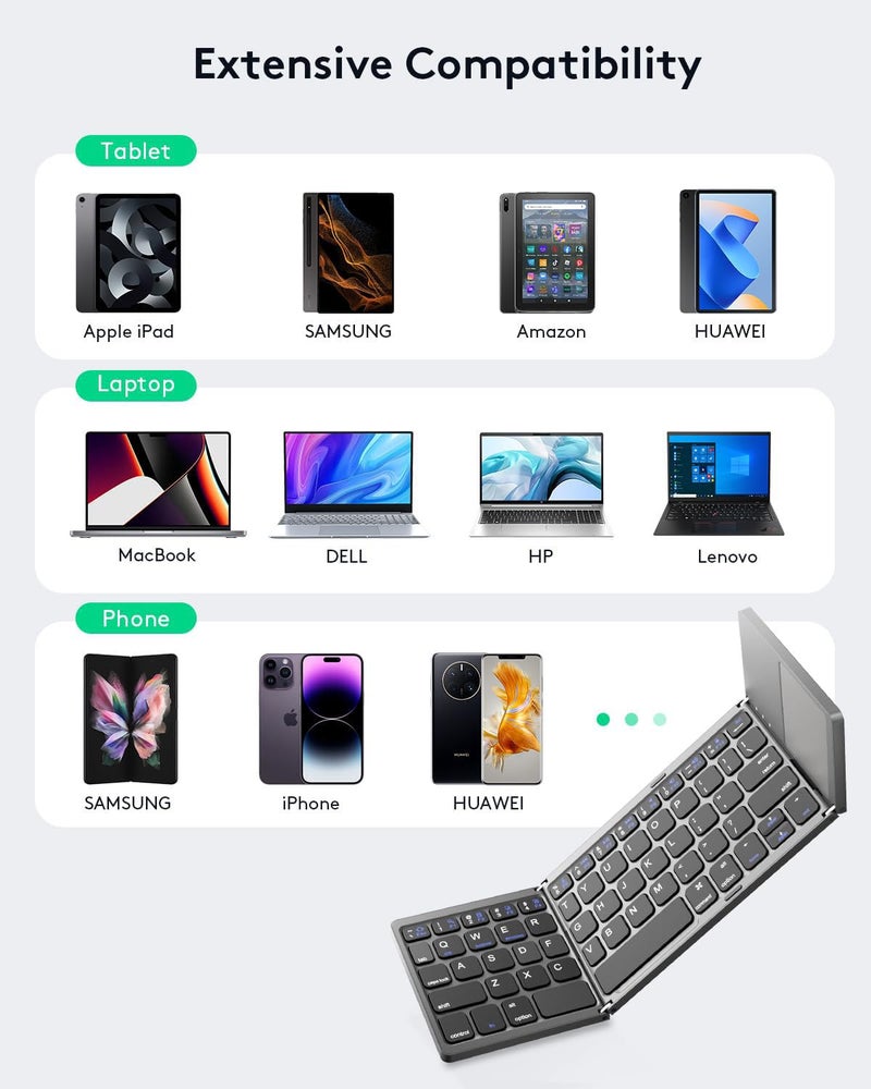 atdaraz Foldable Bluetooth Keyboard with Touchpad, with Mobile Stand Rechargeable Portable Wireless Mini Keyboard for PC Tablet, Samsung, Android, iOS, Smartphone-Dark Gray - Image 2