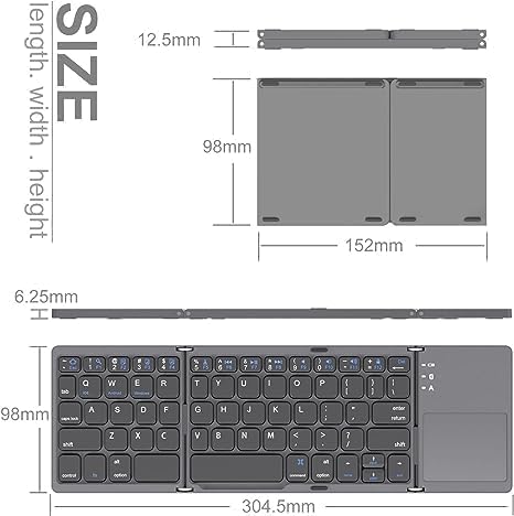 atdaraz Foldable Bluetooth Keyboard with Touchpad, with Mobile Stand Rechargeable Portable Wireless Mini Keyboard for PC Tablet, Samsung, Android, iOS, Smartphone-Dark Gray - Image 5