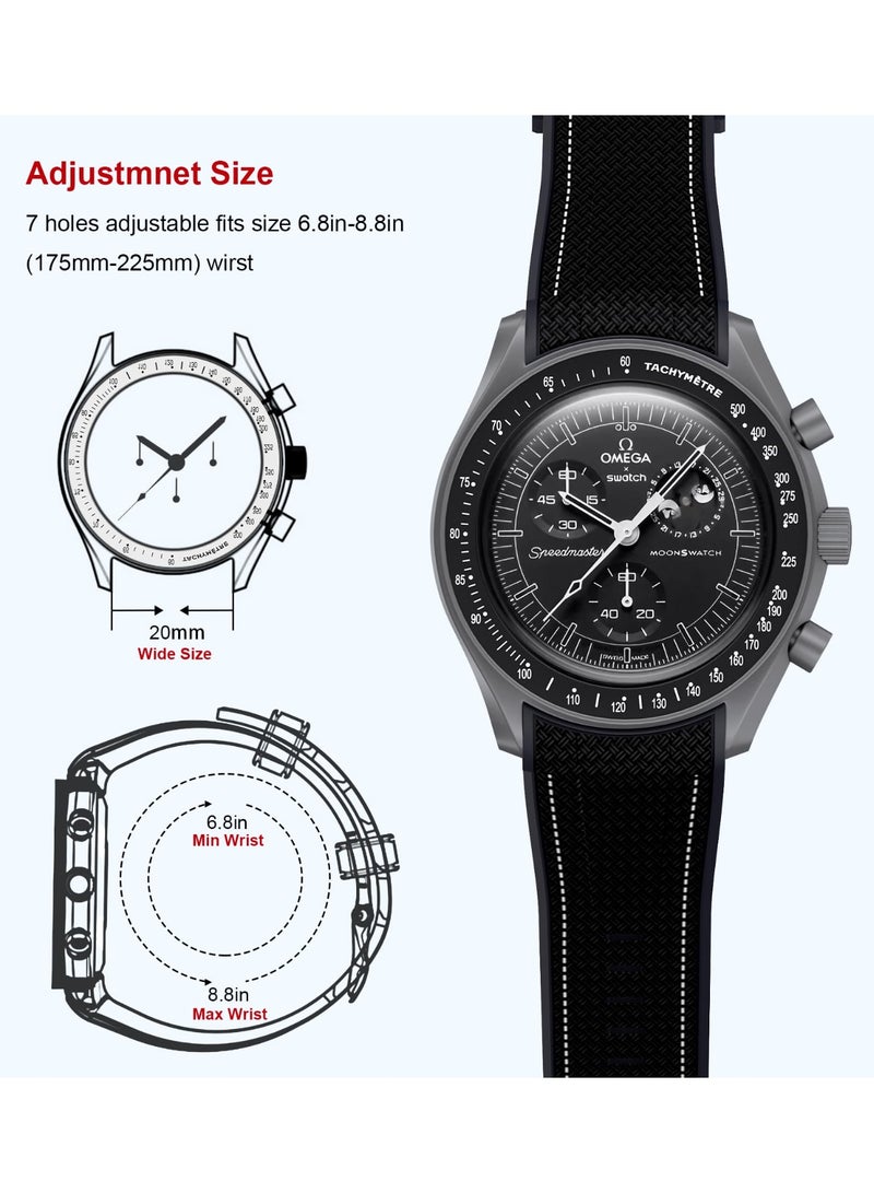 KISSUN Bands for Moonswatch Watch,Curved SIlicone Strap Compatible with Omega X Swatch 20mm Watch,Swatch Omega Moonswatch Speedmaster Watch Replacement No Gap Strap Men Women - Image 3