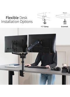 FlashHawk Dual Monitor Arms Mount for 17 to 27 inch Screens,Pneumatic Height Adjustment, Dual Single Monitor support,Full Articulating Tilt, Swivel with Desk C-clamp and Grommet Option  - Image 4