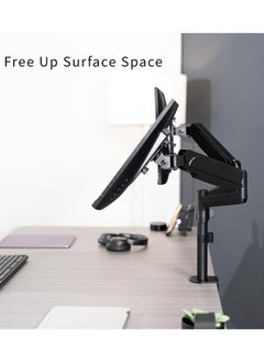 FlashHawk Dual Monitor Arms Mount for 17 to 27 inch Screens,Pneumatic Height Adjustment, Dual Single Monitor support,Full Articulating Tilt, Swivel with Desk C-clamp and Grommet Option  - Image 5