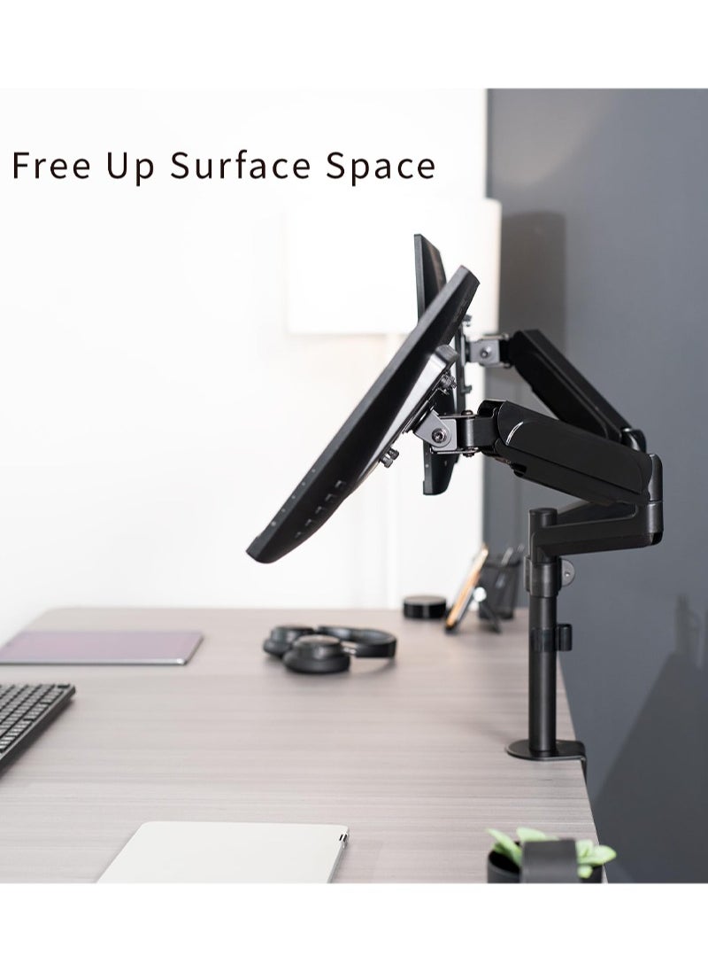 FlashHawk Dual Monitor Arms Mount for 17 to 27 inch Screens,Pneumatic Height Adjustment, Dual Single Monitor support,Full Articulating Tilt, Swivel with Desk C-clamp and Grommet Option  - Image 5