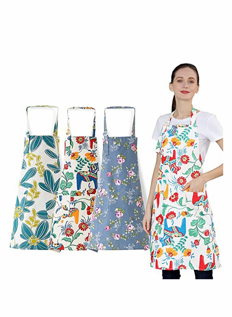 SOLARAE 3 Pcs Cooking kitchen Baking Aprons for Women with 2 Pockets Vintage Cotton Linen for Cooking Grill and Baking - Image 1