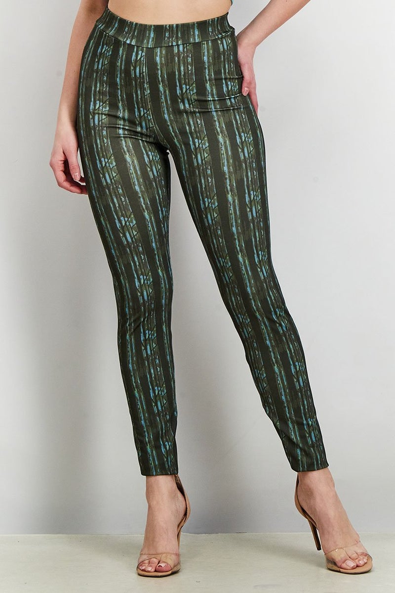 NA-KD Women Full Length Printed Leggings, Green Wood - Image 1