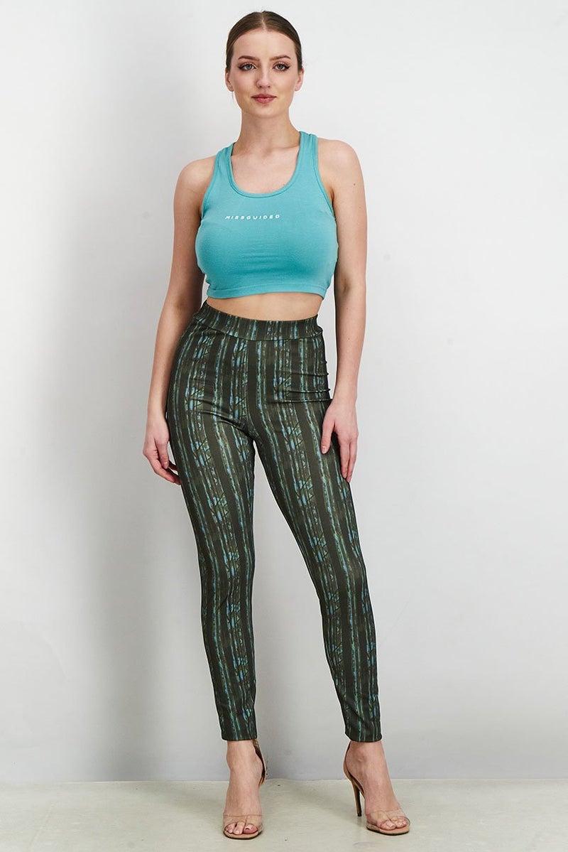 NA-KD Women Full Length Printed Leggings, Green Wood - Image 2