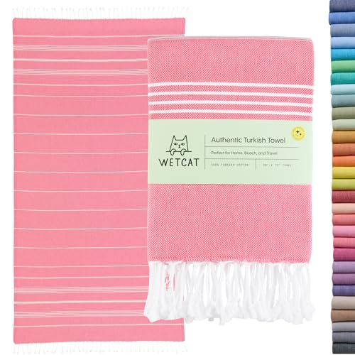 WETCAT Turkish Beach Towel Oversized (38"x71") 100% Turkish Cotton, Made in Turkey - Sand Free, Extra Large, Ultra Soft, Quick Drying, Compact & Lightweight for Travel - Pink - Image 1
