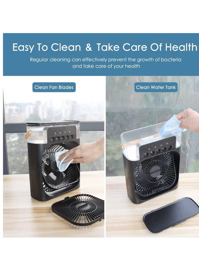 Portable Air Cooler Fan with USB Rechargeable Cooling, Humidifier & LED Night Light – Mini Personal Air Conditioner for Home, Office, Bedroom, Travel & Outdoor Use, Quiet Energy Saving Design - Image 4