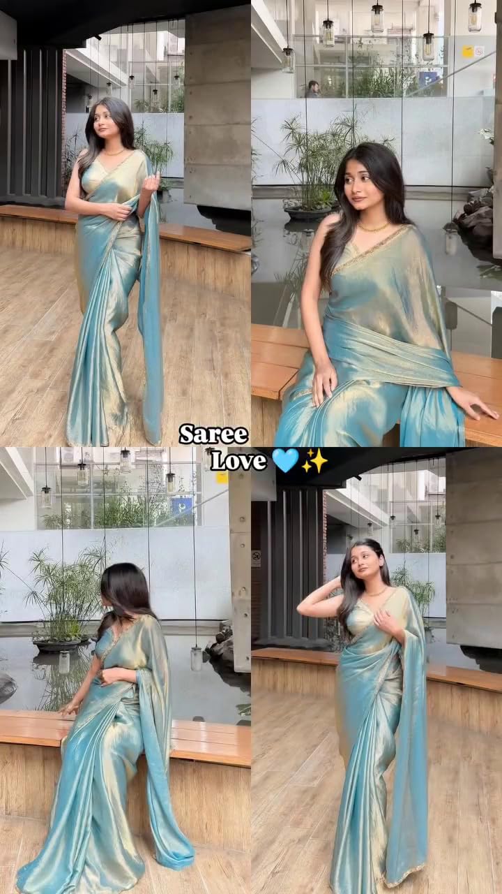 Sidhidata Women's Two Tone Shaded Soft Fandy Silk Saree with Hand Work Lace Border and Unstitched Blouse Piece - Image 2