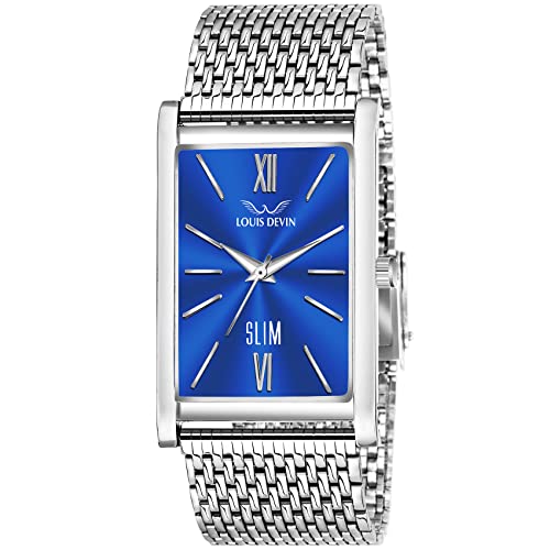 LOUIS DEVIN Stainless Steel Chain Analog Wrist Watch for Men (Blue Dial) | LD-WT052-BLU-CH - Image 1