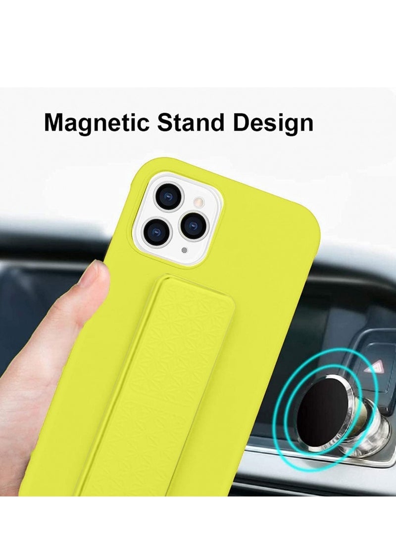 Techie غطاء سيليكون ناعم وسلس مع مقبض يد مغناطيسي وآلية داخلية من الألياف الدقيقة لجهاز آبل آيفون 14 برو - أصفر - Image 4
