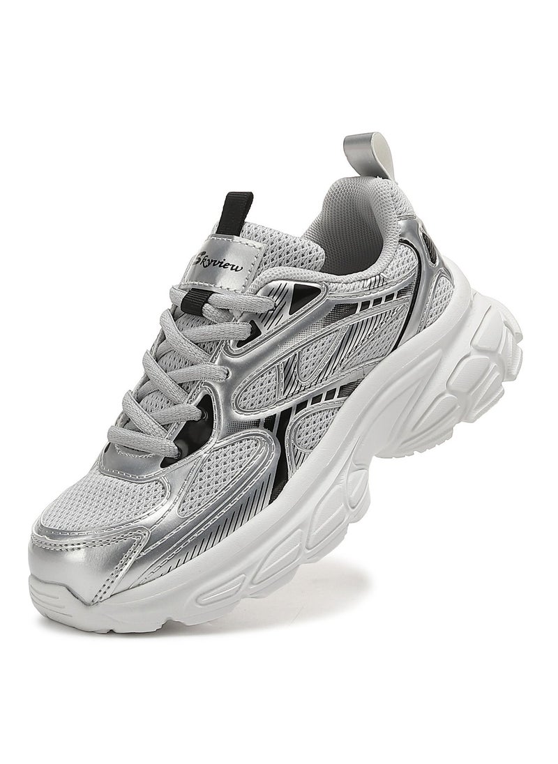 Sky View Sky View Boys Girls Shoes Kids Sneakers Tennis Running Shoes Lace-up Unisex Lightweight Breathable Walking Shoes High Quality Glossy Material Fashin Sports Shoes For Children's  - Image 1