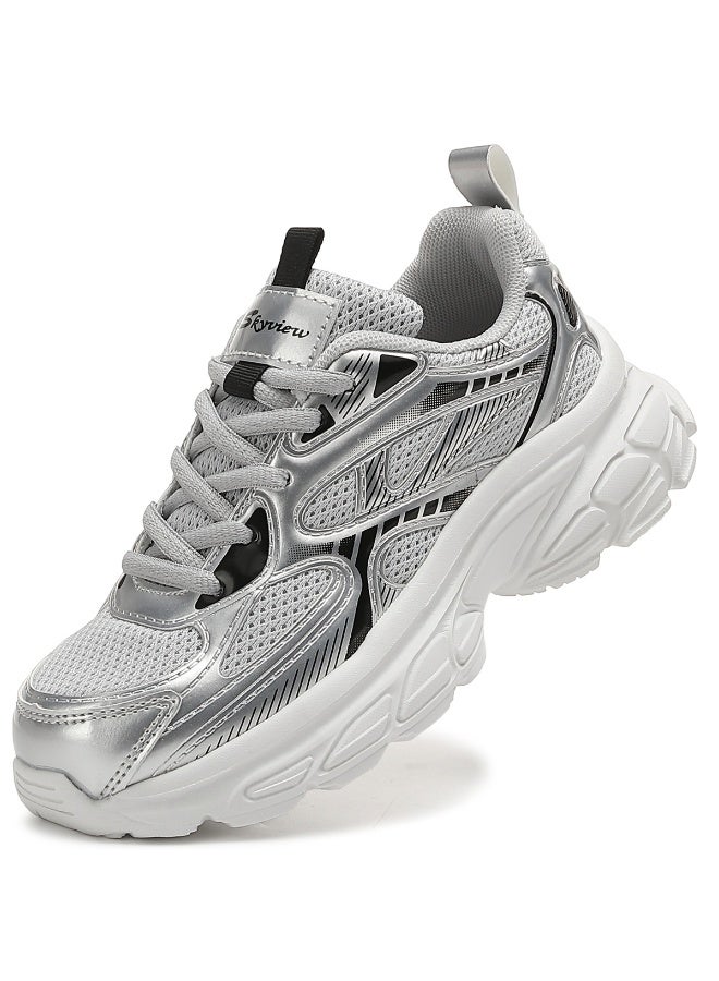 Sky View Boys Girls Shoes Kids Sneakers Tennis Running Shoes Lace-up Unisex Lightweight Breathable Walking Shoes High Quality Glossy Material Fashin Sports Shoes For Children's - Image 1