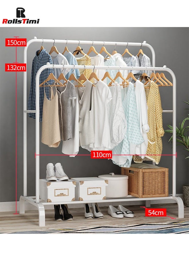 RollsTimi  Freestanding Hanger Double Pole Multi-functional Bedroom Clothing Rack, White 110x54x150cm  - Image 1