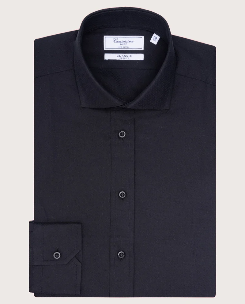 كاميتشسما قميص كلاسيكي أسود ضيق بنقشة دوبي