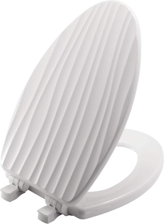 Mayfair Sculptured Rainfall Slow Close Toilet Seat, Easy Clean Hinges with Durable Wood Seat, Made in USA, Elongated, White - Image 1