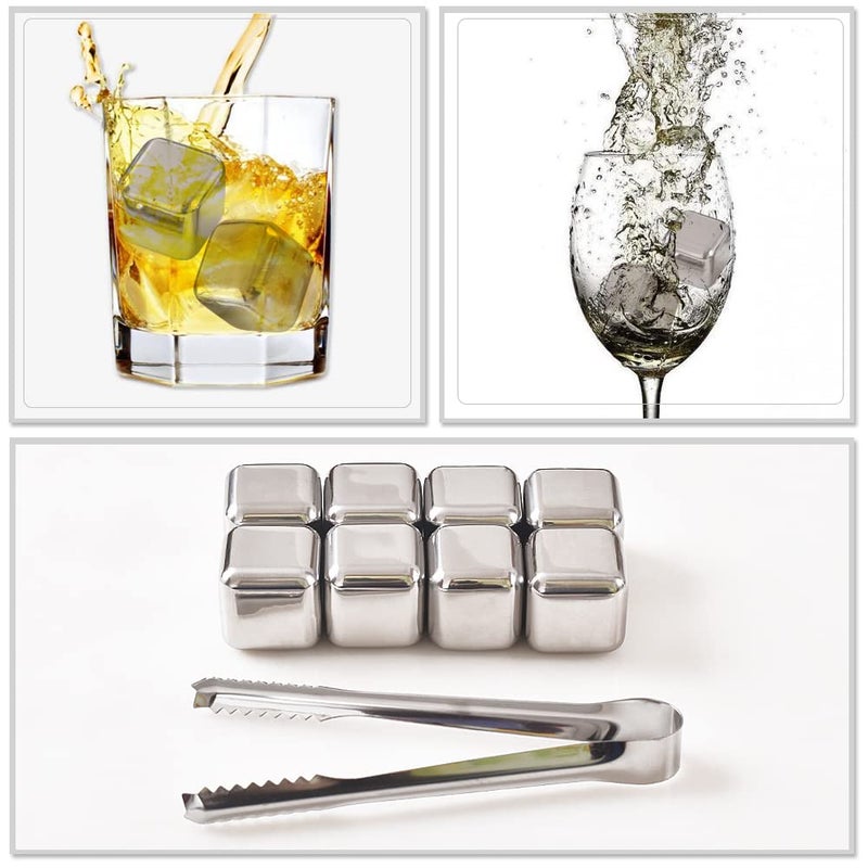 Newk Stainless Steel Reusable Ice Cubes Stones 8PCS Ice Cubes Set with Head Tongs and Ice Cube TraysSet of 8 - Image 2