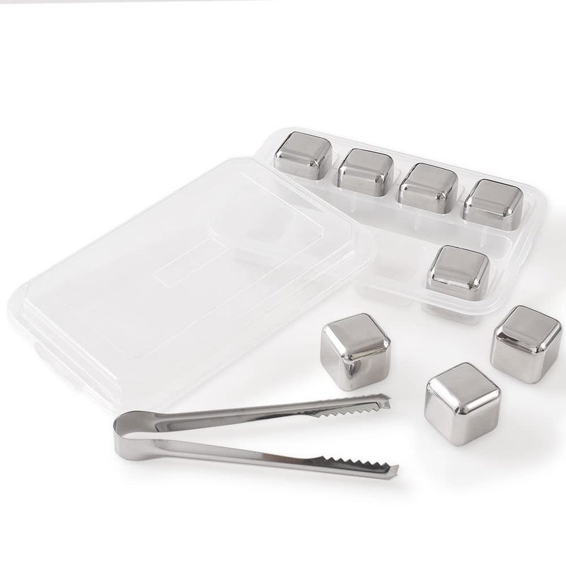 Newk Stainless Steel Reusable Ice Cubes Stones 8PCS Ice Cubes Set with Head Tongs and Ice Cube TraysSet of 8 - Image 1