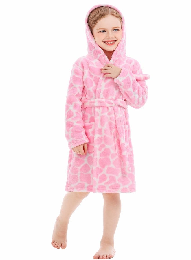 XINNE Boys Girls Hooded Robes Flannel Bathrobe Unisex Toddlers Pajamas Dressing Gown Pink - Image 3