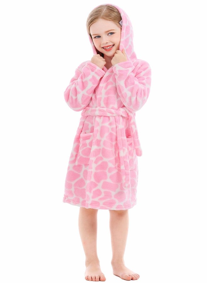 XINNE Boys Girls Hooded Robes Flannel Bathrobe Unisex Toddlers Pajamas Dressing Gown Pink - Image 4