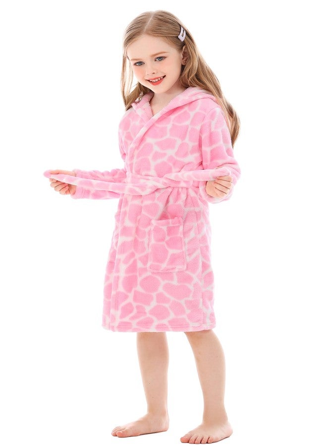 XINNE Boys Girls Hooded Robes Flannel Bathrobe Unisex Toddlers Pajamas Dressing Gown Pink - Image 2