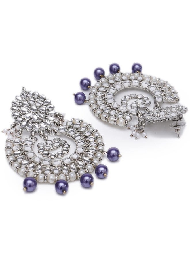 Karatcart Violet Pearl Oxidised Silver Kundan Chandbali Earrings for Women - Image 4
