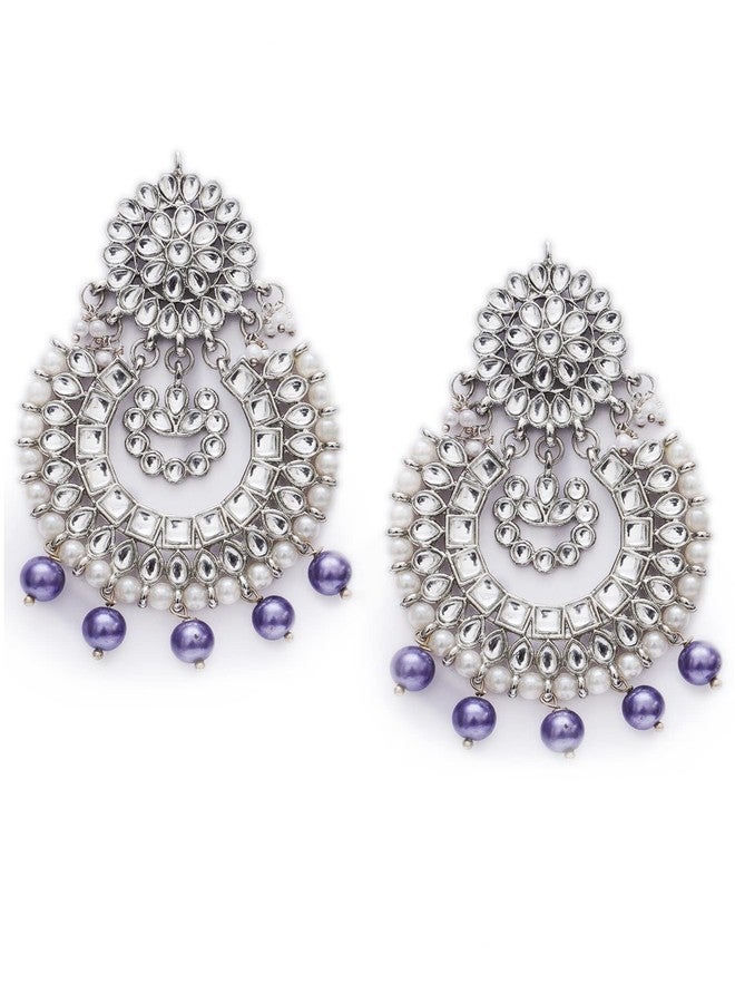 Karatcart Violet Pearl Oxidised Silver Kundan Chandbali Earrings for Women - Image 1