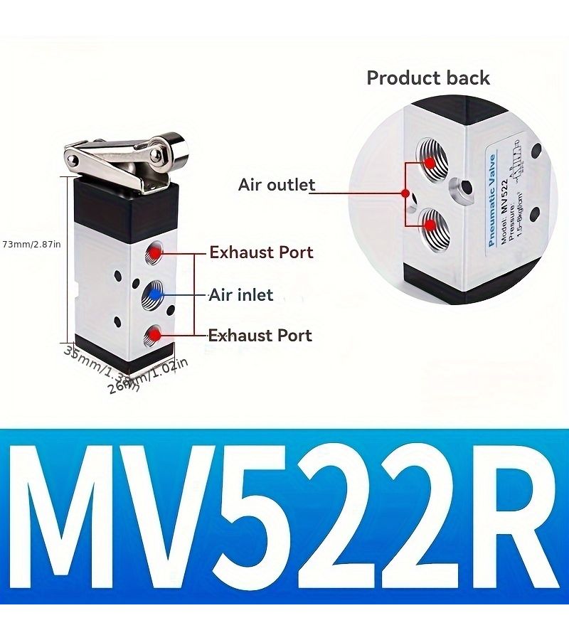 صمام هوائي ميكانيكي ذو 3 اتجاهات و2 وضعية، مفتاح تحكم يدوي، صمام تحكم لأسطوانة، MV322R - Image 2