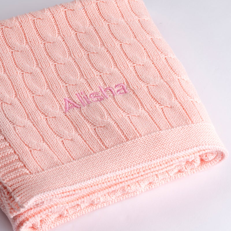 Lovingly Signed Personalized Luxury Baby Cable Knit Blanket - Pink - Image 2