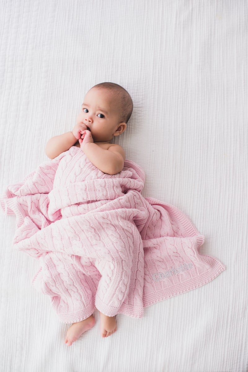 Lovingly Signed Personalized Luxury Baby Cable Knit Blanket - Pink - Image 3
