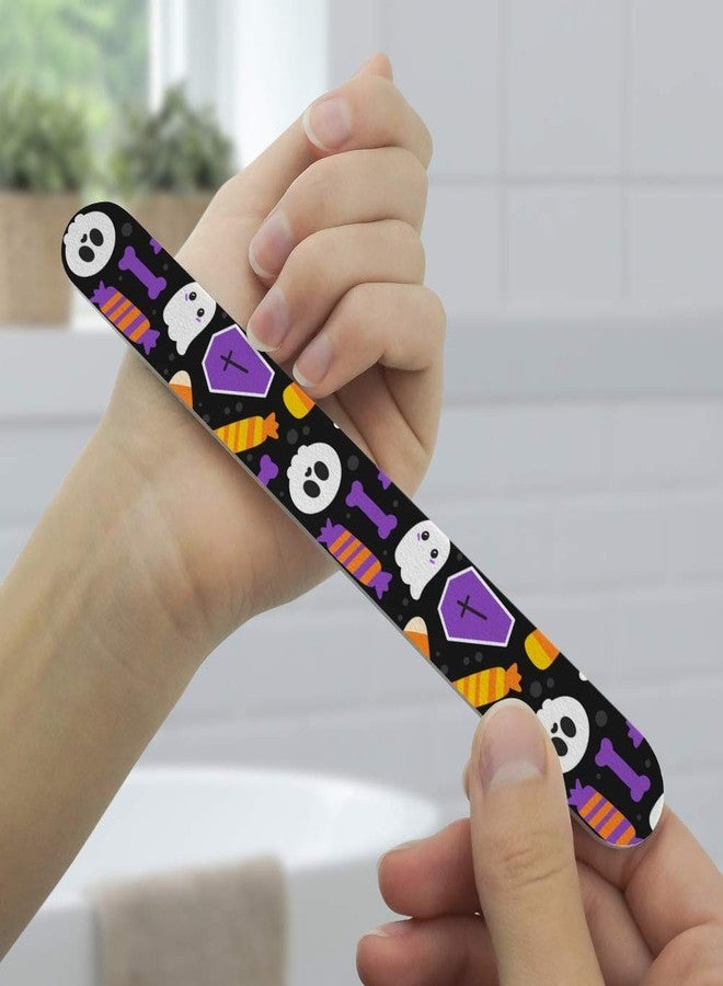 GRAPHICS & MORE Cute Halloween Candy Ghost Skull Pattern Double-Sided Nail File Emery Board Set 4 Pack - Image 2